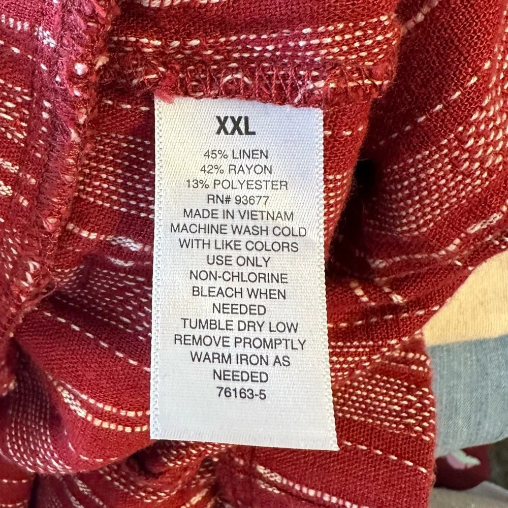 a.n.a Linen Blend Womens High Rise Pull-On Short Red Derby Stripe XXL NWT